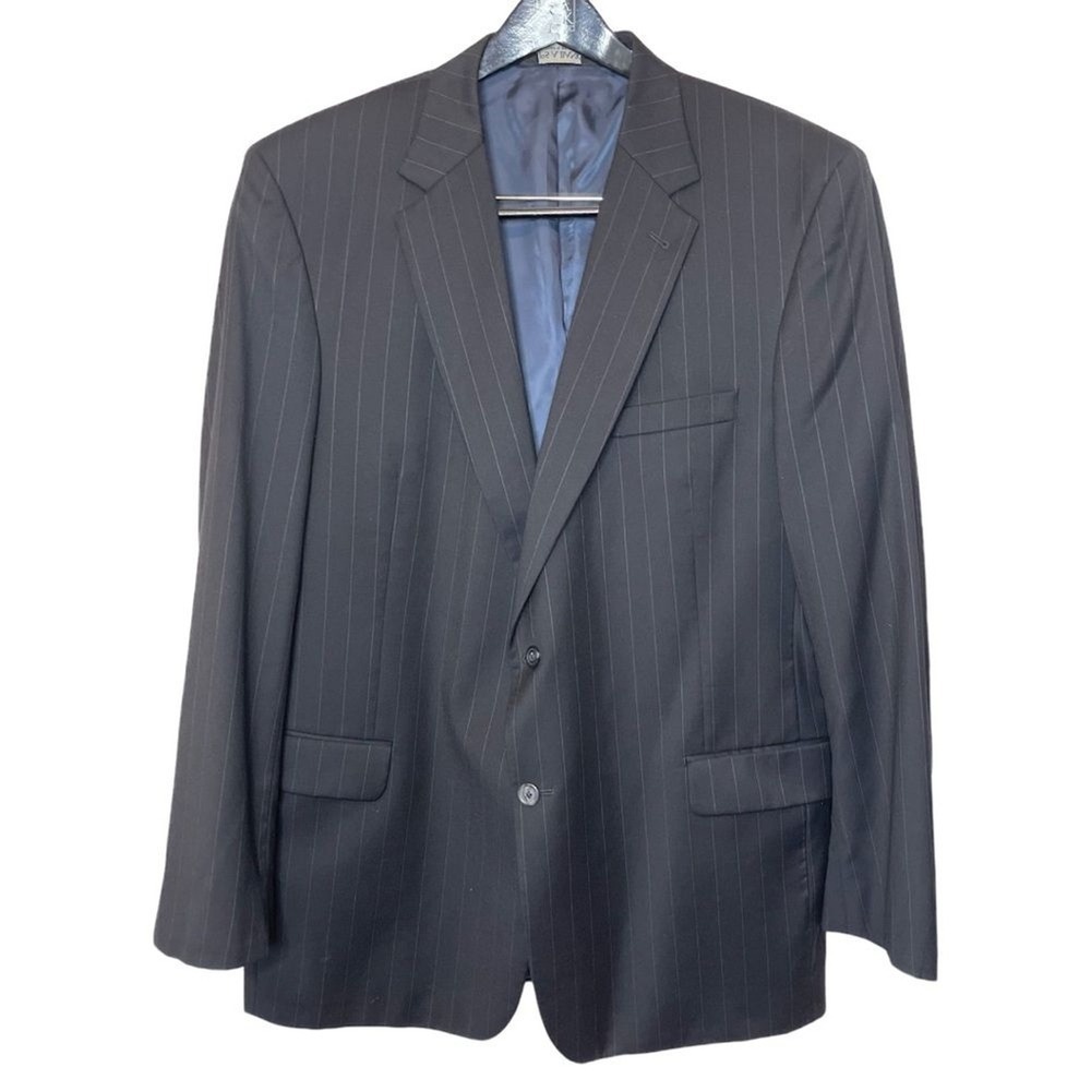 JOSEPH A BANK Men's Navy Blue White‎ Pinstripe Sport Coat, 48 Long